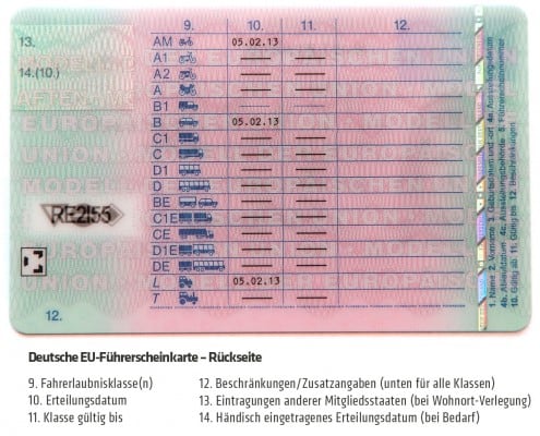 Schlüsselzahlen für Eintragungen in den Führerschein