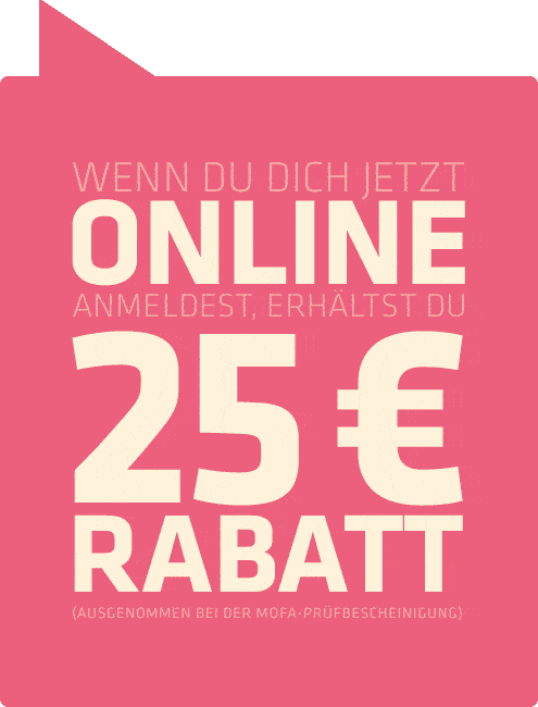 Bei Online-Anmeldung 25 Euro auf den Grundbetrag bei »de Clerk – Fahrschule« in Forchheim bzw. Heroldsbach!